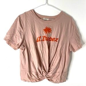 Project Social T St Tropez Graphic Tee Red Orange Palm Tree Cropped Stretch